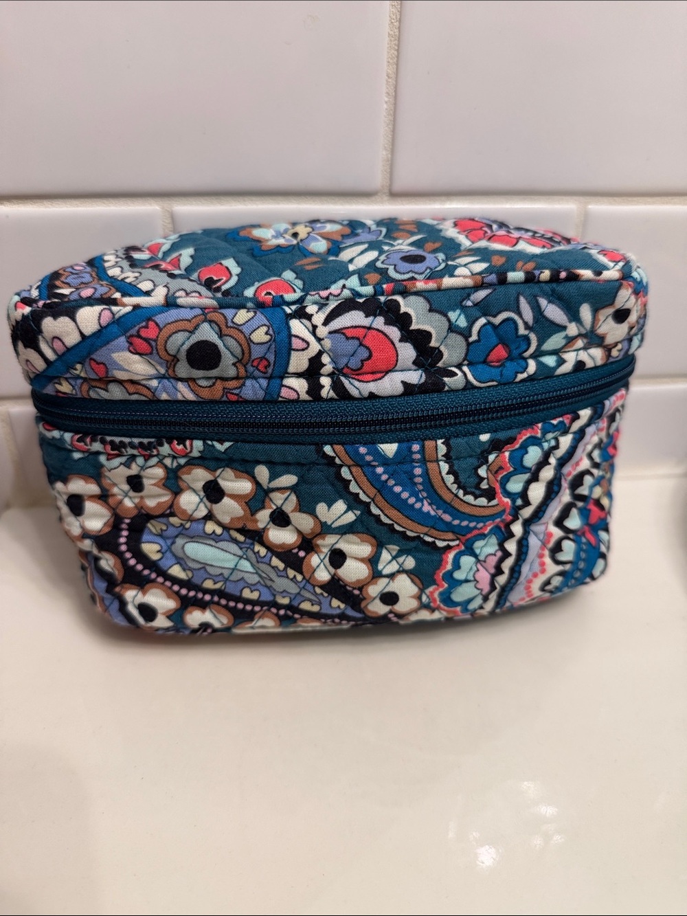 Vera Bradley Teal Floral Quilted Cosmetic Bag